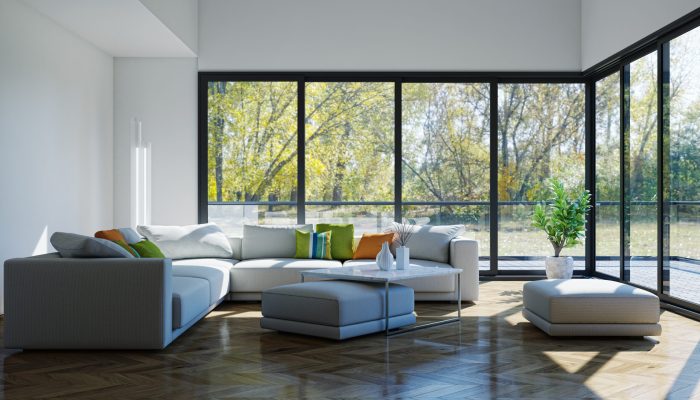 Illustration 3D rendering large luxury modern bright interiors Living room mockup computer digitally generated image